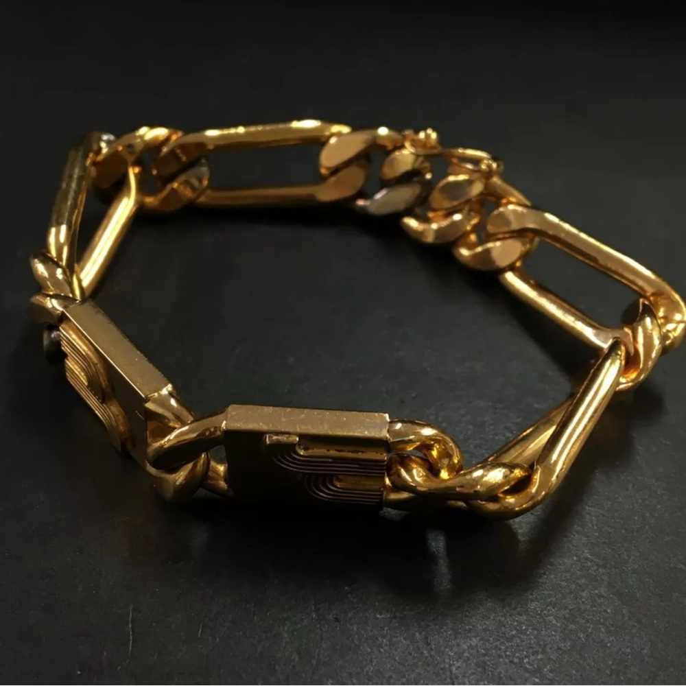 100% AUTHENTIC VINTAGE BALLY FRANCE YELLOW GOLD CHUNKY BRACELET CUBAN